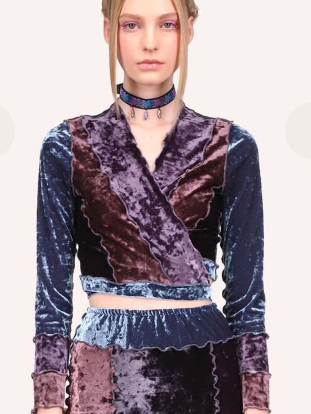Anna Sui Color Block Stretch Velvet Wrap Top